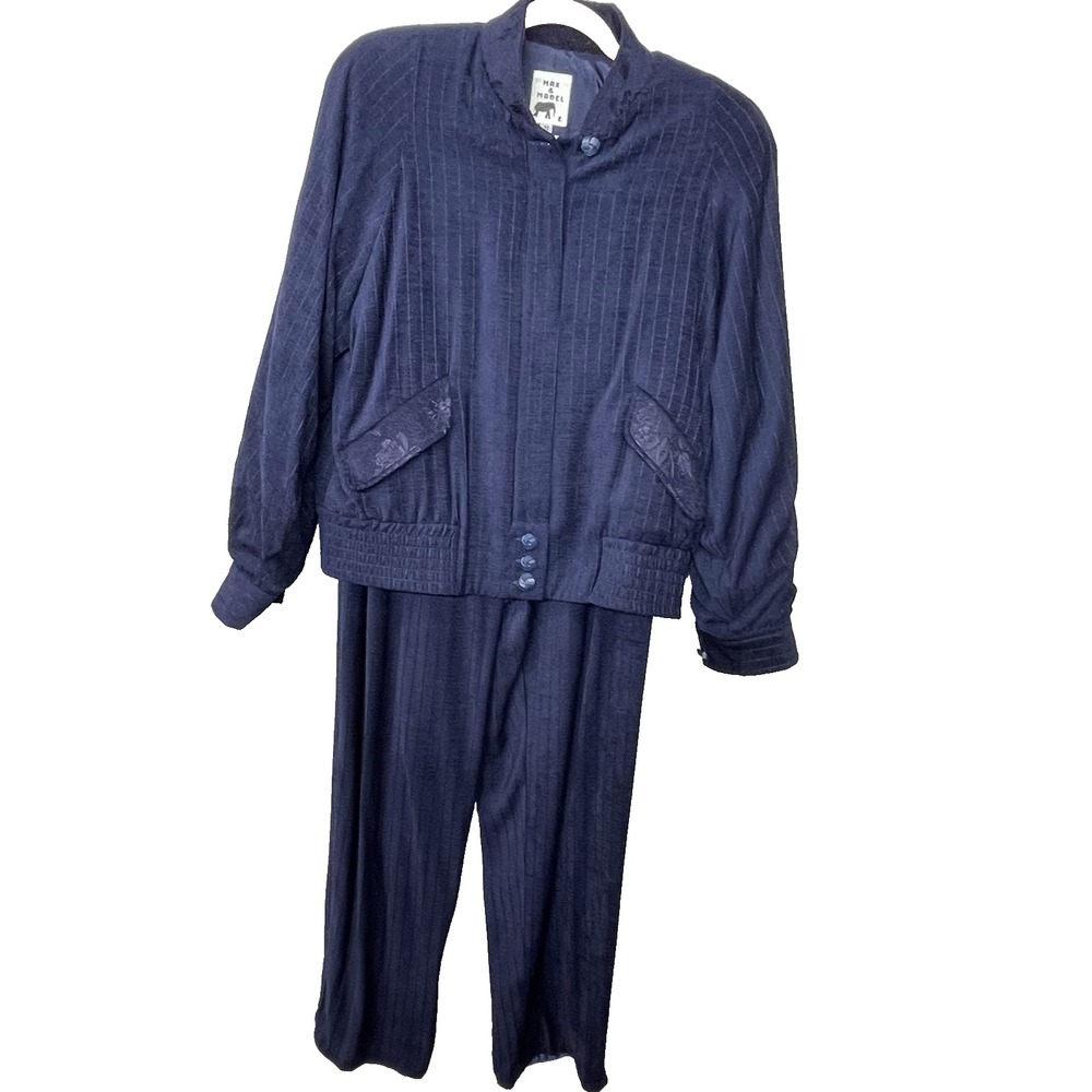 Max & Mabel 80s Style Padded Shoulder Zipper Bomber Jacket &‎ Pants Set  M & L